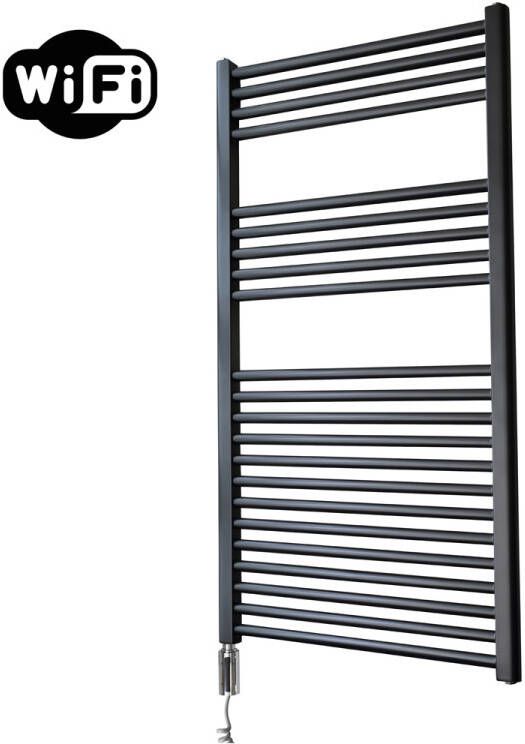 Sanicare elektrische design radiator 60x112cm mat zwart met WiFi en thermostaat links chroom