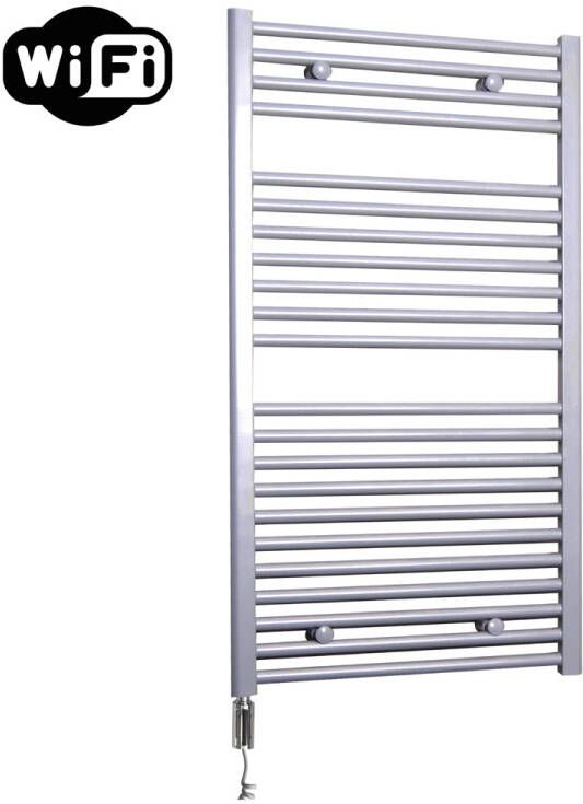 Sanicare elektrische design radiator 60x112cm zilvergrijs met WiFi en thermostaat links chroom