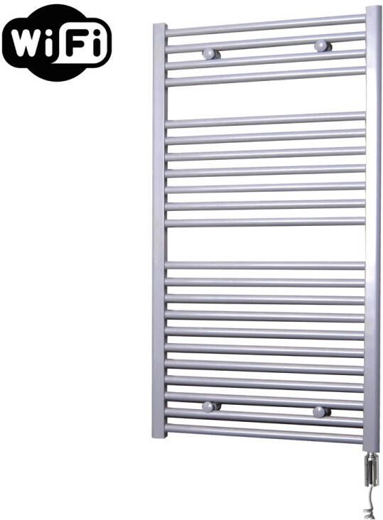 Sanicare elektrische design radiator 60x112cm zilvergrijs met WiFi en thermostaat rechts chroom