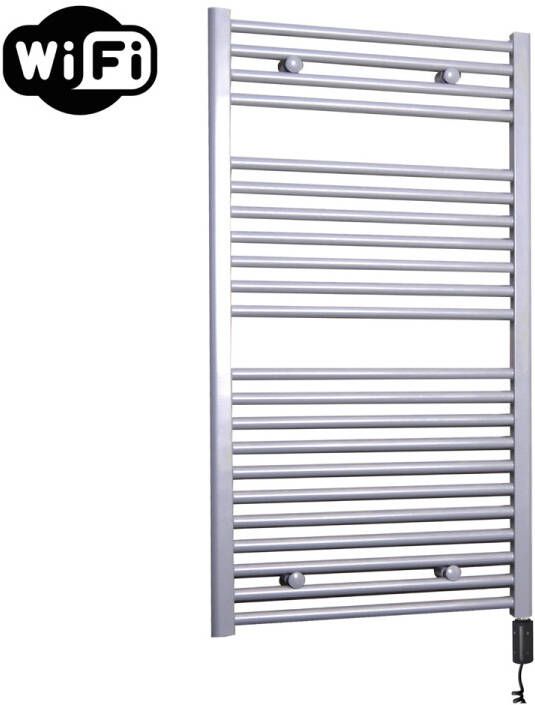 Sanicare elektrische design radiator 60x112cm zilvergrijs met WiFi en thermostaat rechts zwart