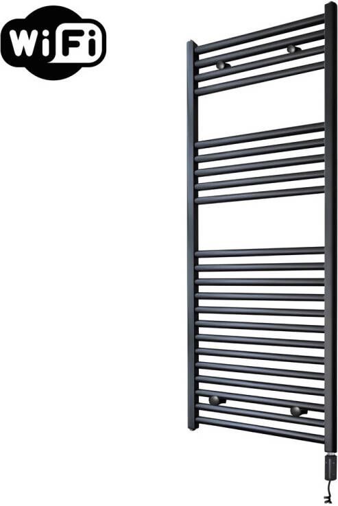 Sanicare elektrische design radiator 60x112cm zwart mat met WiFi en thermostaat rechts zwart