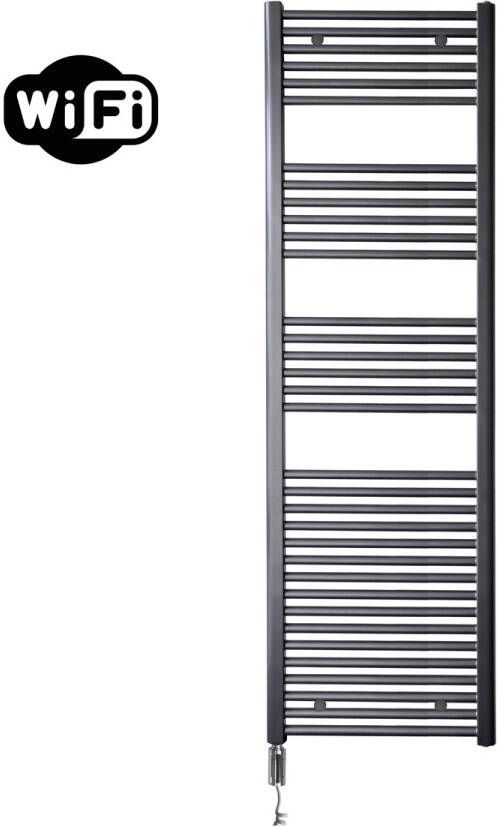 Sanicare elektrische design radiator 60x172cm gunmetal met WiFi en thermostaat links chroom