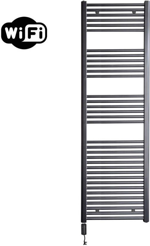 Sanicare elektrische design radiator 60x172cm gunmetal met WiFi en thermostaat links zwart