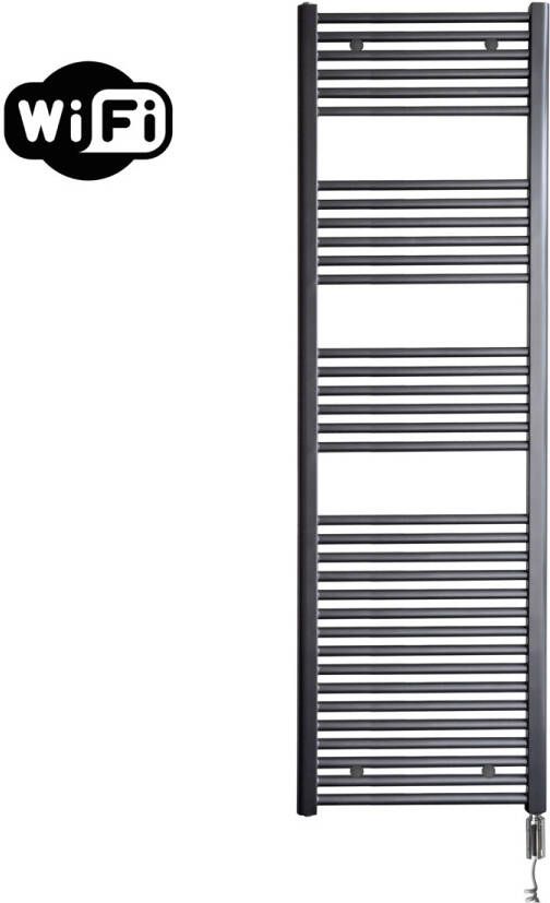 Sanicare elektrische design radiator 60x172cm gunmetal met WiFi en thermostaat rechts chroom