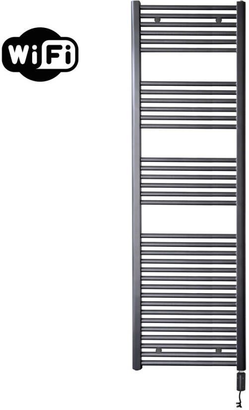 Sanicare elektrische design radiator 60x172cm gunmetal met WiFi en thermostaat rechts zwart