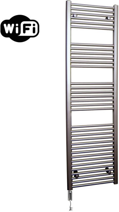 Sanicare elektrische design radiator 60x172cm inox-look met WiFi en thermostaat links chroom