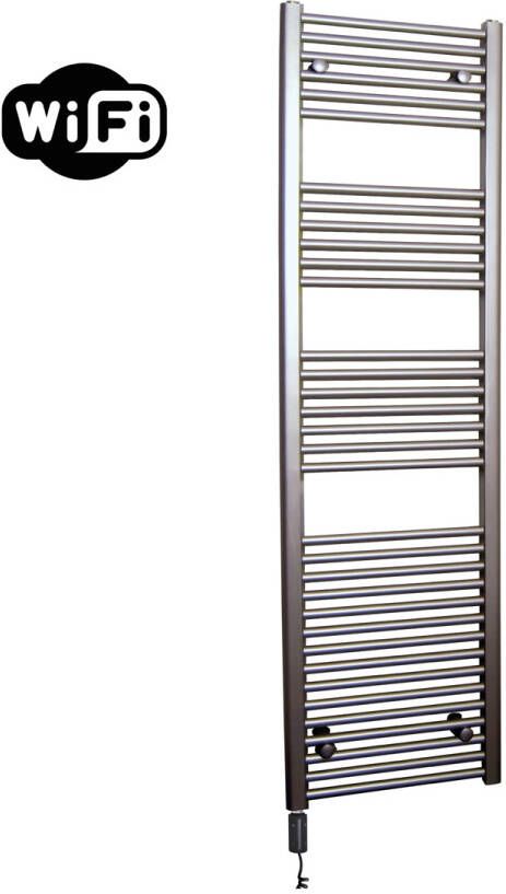 Sanicare elektrische design radiator 60x172cm inox-look met WiFi en thermostaat links zwart