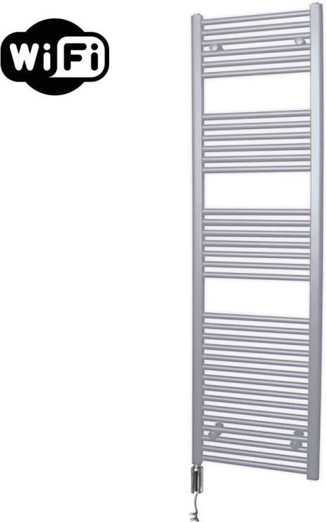 Sanicare elektrische design radiator 60x172cm zilvergrijs met WiFi en thermostaat links chroom