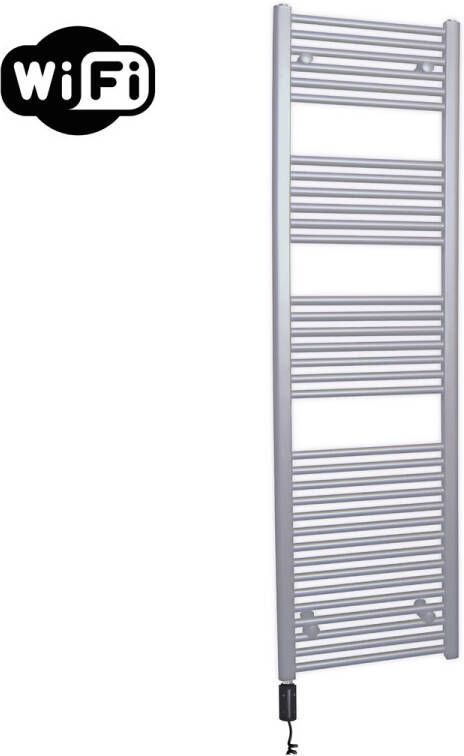 Sanicare elektrische design radiator 60x172cm zilvergrijs met WiFi en thermostaat links zwart