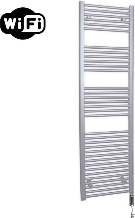 Sanicare elektrische design radiator 60x172cm zilvergrijs met WiFi en thermostaat rechts chroom