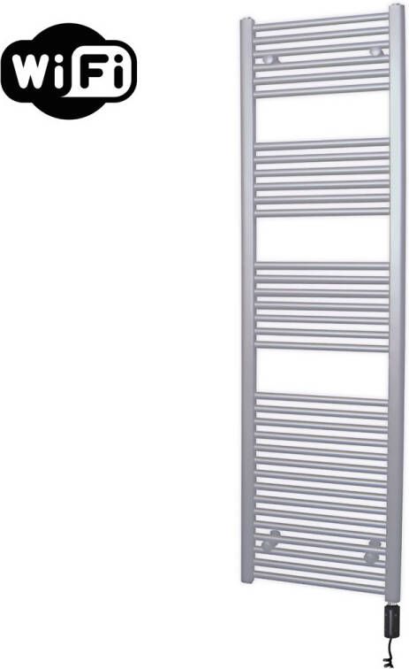 Sanicare elektrische design radiator 60x172cm zilvergrijs met WiFi en thermostaat rechts zwart