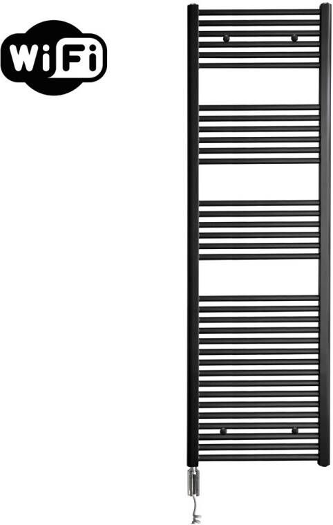 Sanicare elektrische design radiator 60x172cm zwart mat met WiFi en thermostaat rechts chroom