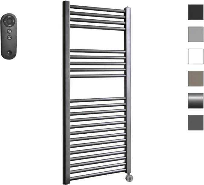 Sanicare HVS elektrische radiator 45x112cm gunmetal met afstandsbediening en thermostaat chroom rechtsonder