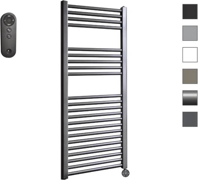 Sanicare HVS elektrische radiator 45x112cm gunmetal met afstandsbediening en thermostaat zwart rechtsonder