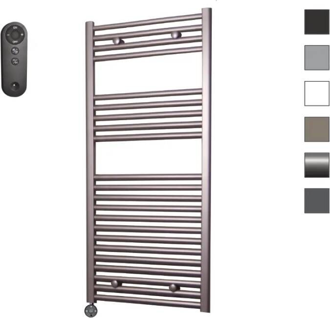 Sanicare HVS elektrische radiator 45x112cm inox-look met afstandsbediening en thermostaat zwart linksonder