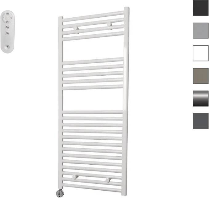 Sanicare HVS elektrische radiator 45x112cm wit met afstandsbediening en thermostaat chroom rechtsonder