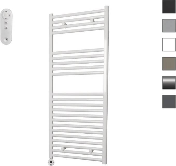 Sanicare HVS elektrische radiator 45x112cm wit met afstandsbediening en thermostaat wit linksonder