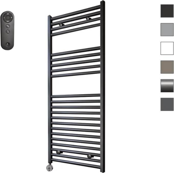 Sanicare HVS elektrische radiator 45x112cm zwart met afstandsbediening en thermostaat chroom linksonder