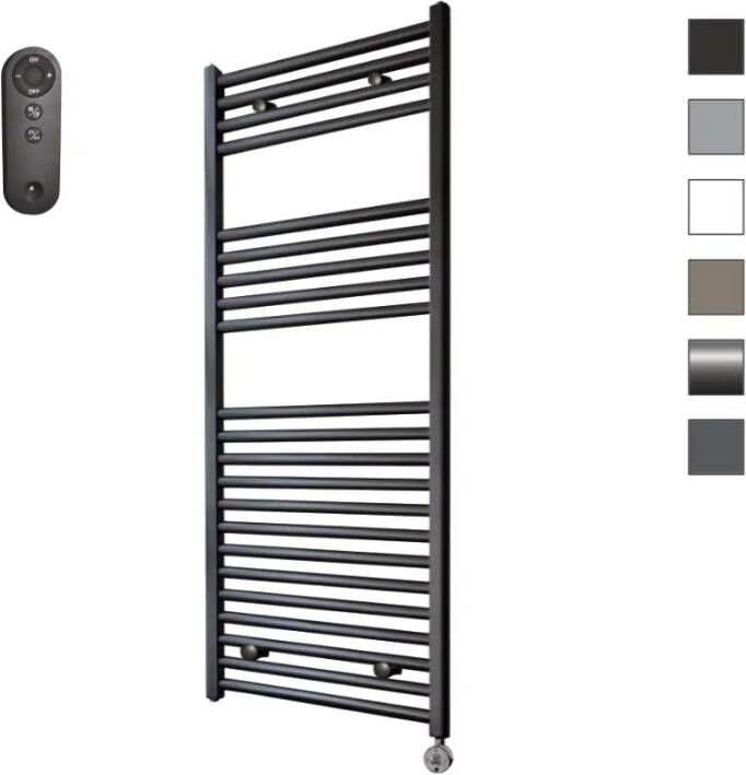 Sanicare HVS elektrische radiator 45x112cm zwart met afstandsbediening en thermostaat chroom rechtsonder