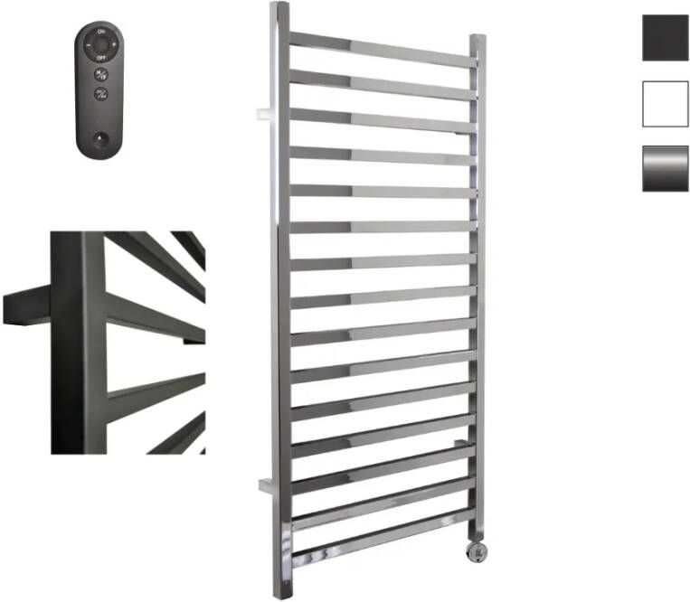 Sanicare HVS elektrische radiator 45x172cm chroom met afstandsbediening en thermostaat chroom linksonder