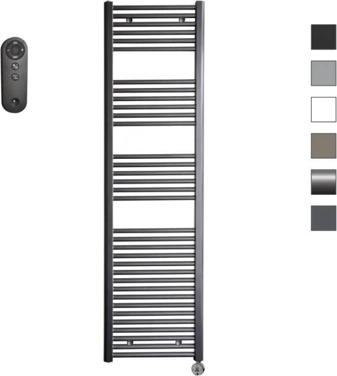 Sanicare HVS elektrische radiator 45x172cm gunmetal met afstandsbediening en thermostaat chroom rechtsonder