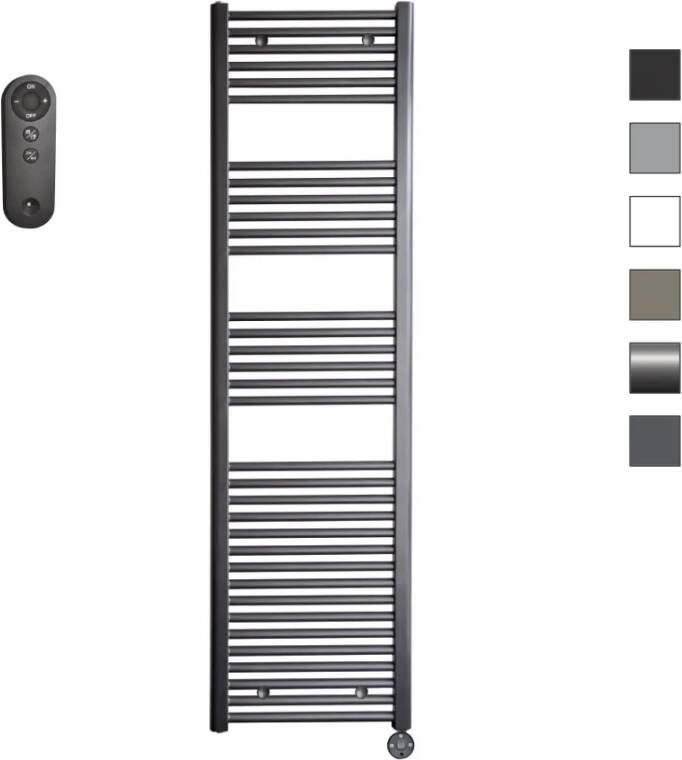 Sanicare HVS elektrische radiator 45x172cm gunmetal met afstandsbediening en thermostaat zwart rechtsonder