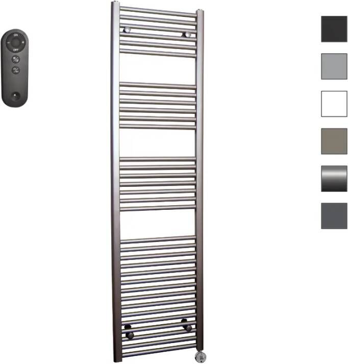 Sanicare HVS elektrische radiator 45x172cm inox-look met afstandsbediening en thermostaat chroom rechtsonder