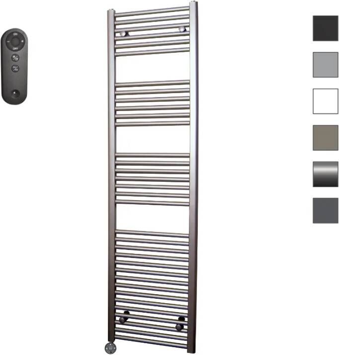 Sanicare HVS elektrische radiator 45x172cm inox-look met afstandsbediening en thermostaat zwart linksonder