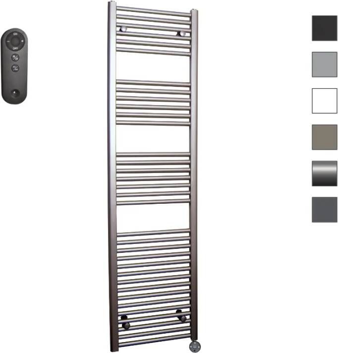 Sanicare HVS elektrische radiator 45x172cm inox-look met afstandsbediening en thermostaat zwart rechtsonder