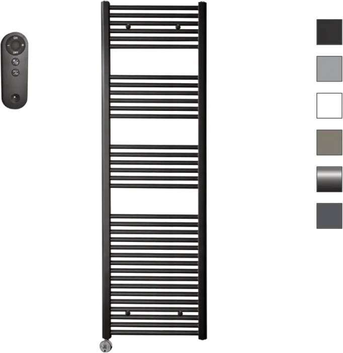 Sanicare HVS elektrische radiator 45x172cm zwart mat met afstandsbediening en thermostaat chroom linksonder