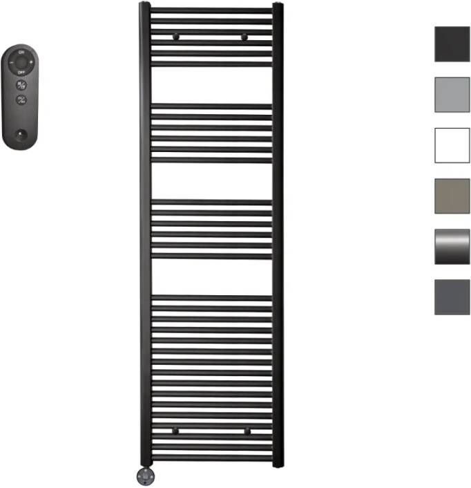 Sanicare HVS elektrische radiator 45x172cm zwart mat met afstandsbediening en thermostaat zwart linksonder