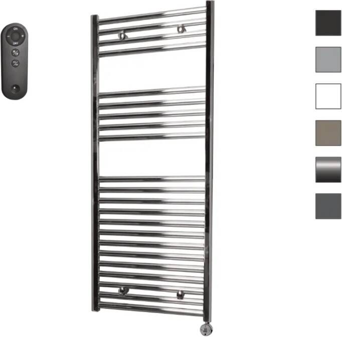 Sanicare HVS elektrische radiator 60x112cm chroom met afstandsbediening en thermostaat chroom rechtsonder