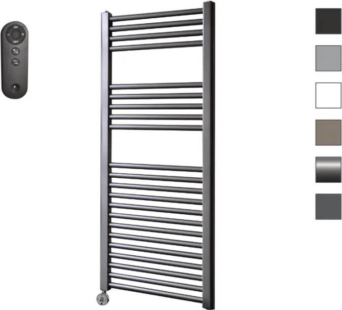 Sanicare HVS elektrische radiator 60x112cm gunmetal met afstandsbediening en thermostaat chroom linksonder