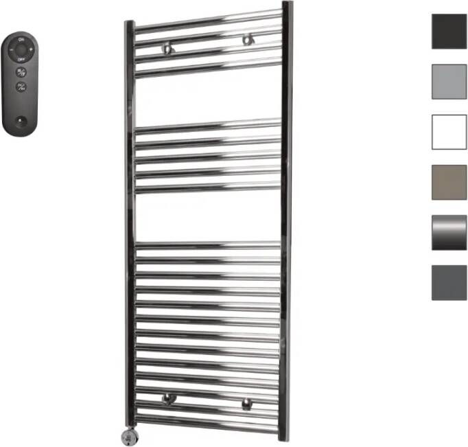 Sanicare HVS elektrische radiator 60x172cm chroom met afstandsbediening en thermostaat chroom linksonder