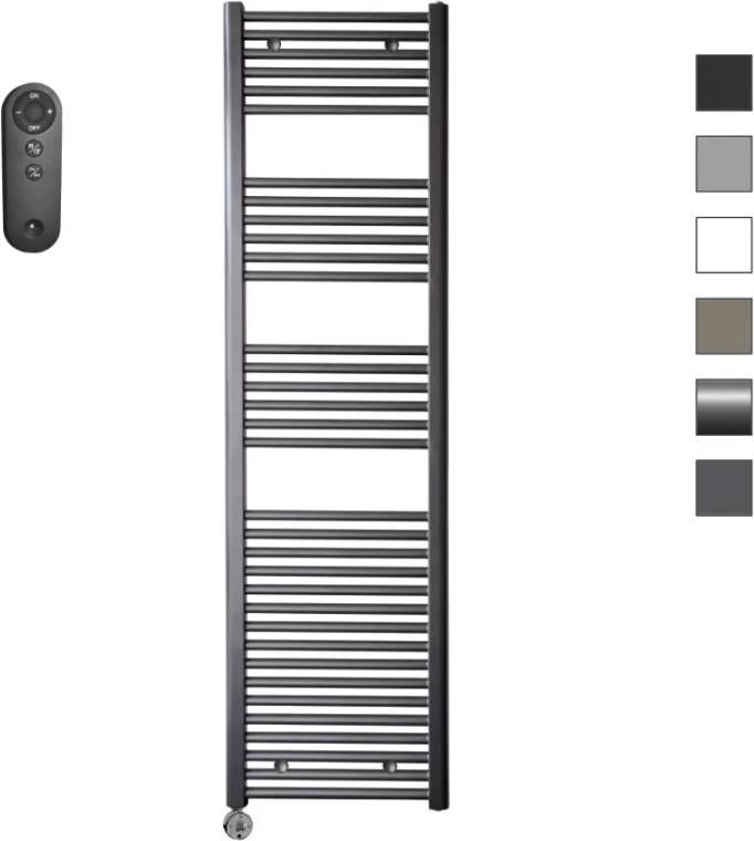 Sanicare HVS elektrische radiator 60x172cm gunmetal met afstandsbediening en thermostaat chroom linksonder