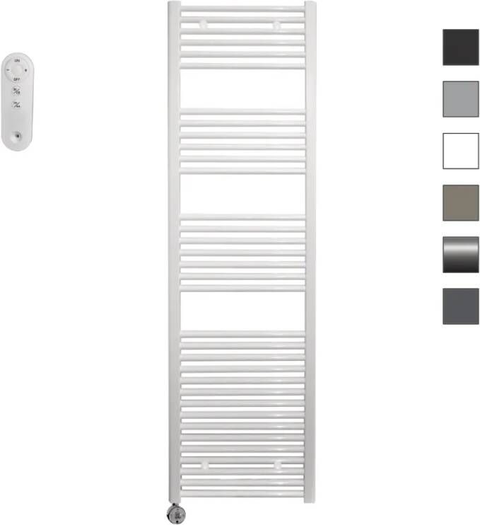Sanicare HVS elektrische radiator 60x172cm wit met afstandsbediening en thermostaat chroom linksonder