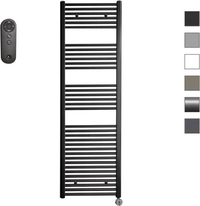 Sanicare HVS elektrische radiator 60x172cm zwart mat met afstandsbediening en thermostaat chroom rechtsonder