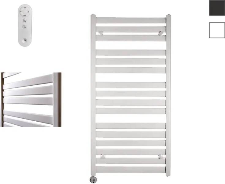 Sanicare Moda elektrische radiator 60x120cm wit mat met afstandsbediening en thermostaat chroom linksonder