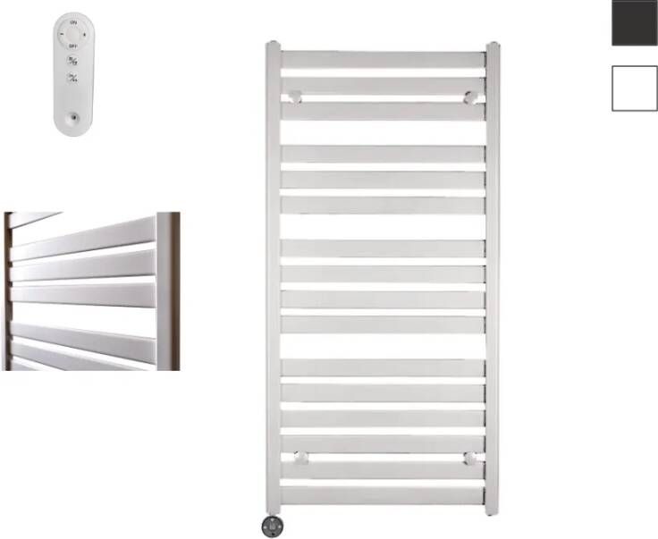 Sanicare Moda elektrische radiator 60x120cm wit mat met afstandsbediening en thermostaat zwart linksonder