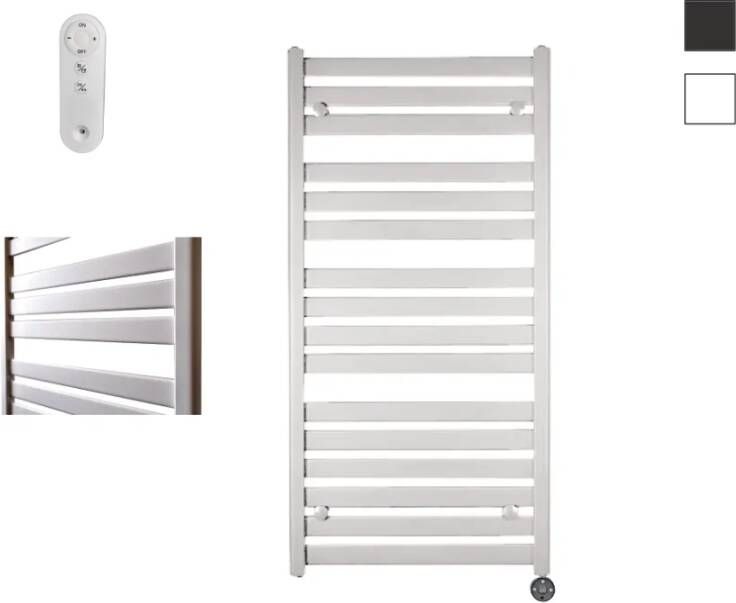 Sanicare Moda elektrische radiator 60x120cm wit mat met afstandsbediening en thermostaat zwart rechtsonder