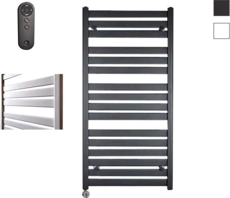 Sanicare Moda elektrische radiator 60x120cm zwart mat met afstandsbediening en thermostaat chroom linksonder
