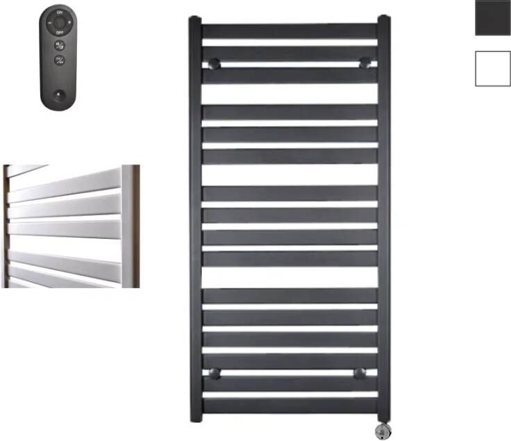 Sanicare Moda elektrische radiator 60x120cm zwart mat met afstandsbediening en thermostaat chroom rechtsonder