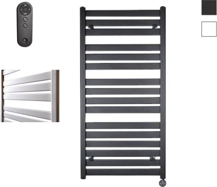 Sanicare Moda elektrische radiator 60x120cm zwart mat met afstandsbediening en thermostaat zwart rechtsonder