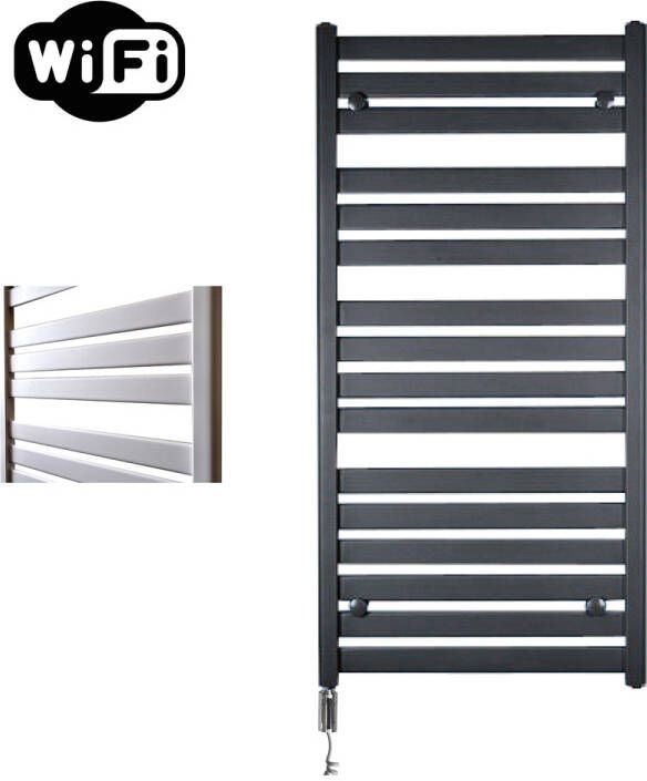 Sanicare Moda elektrische radiator 60x120cm zwart mat met WiFi en thermostaat links chroom