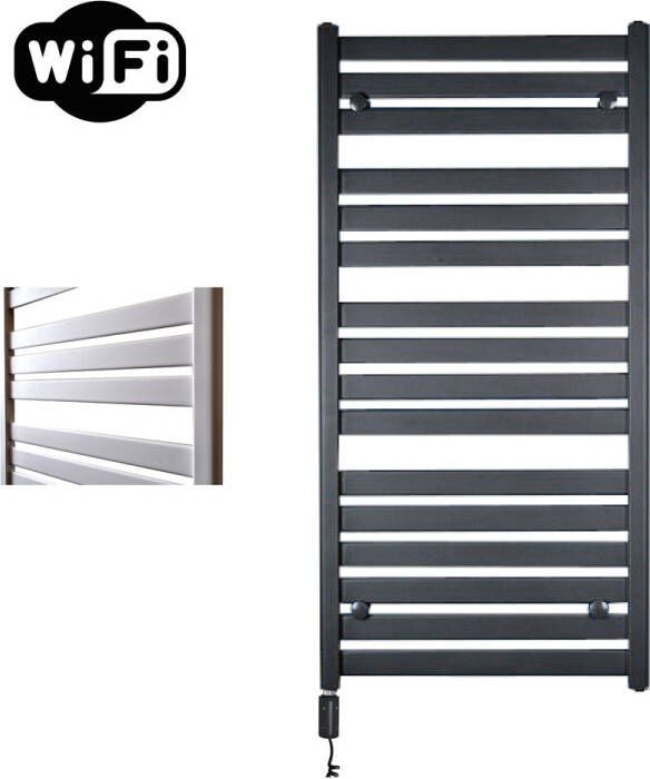 Sanicare Moda elektrische radiator 60x120cm zwart mat met WiFi en thermostaat links zwart