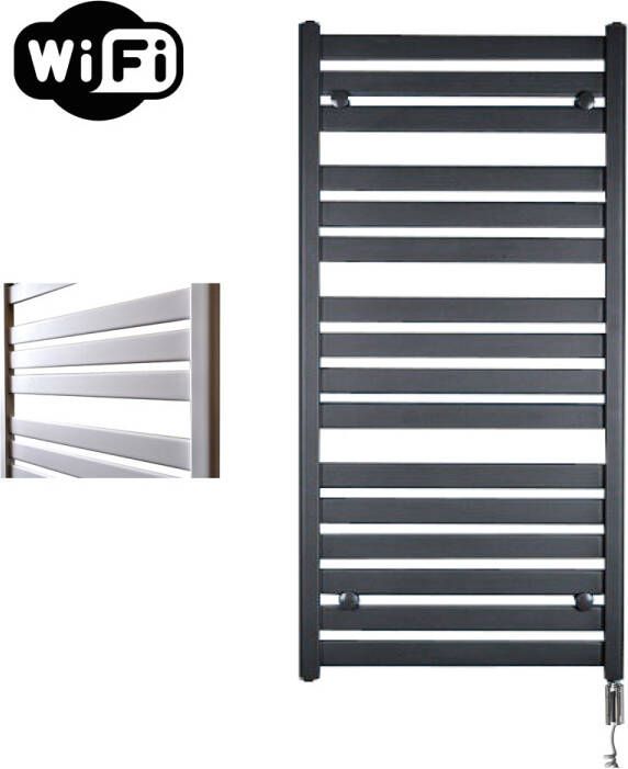 Sanicare Moda elektrische radiator 60x120cm zwart mat met WiFi en thermostaat rechts chroom