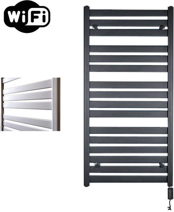 Sanicare Moda elektrische radiator 60x120cm zwart mat met WiFi en thermostaat rechts zwart