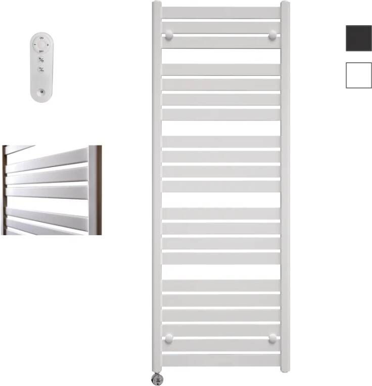 Sanicare Moda elektrische radiator 60x160cm wit mat met afstandsbediening en thermostaat chroom linksonder