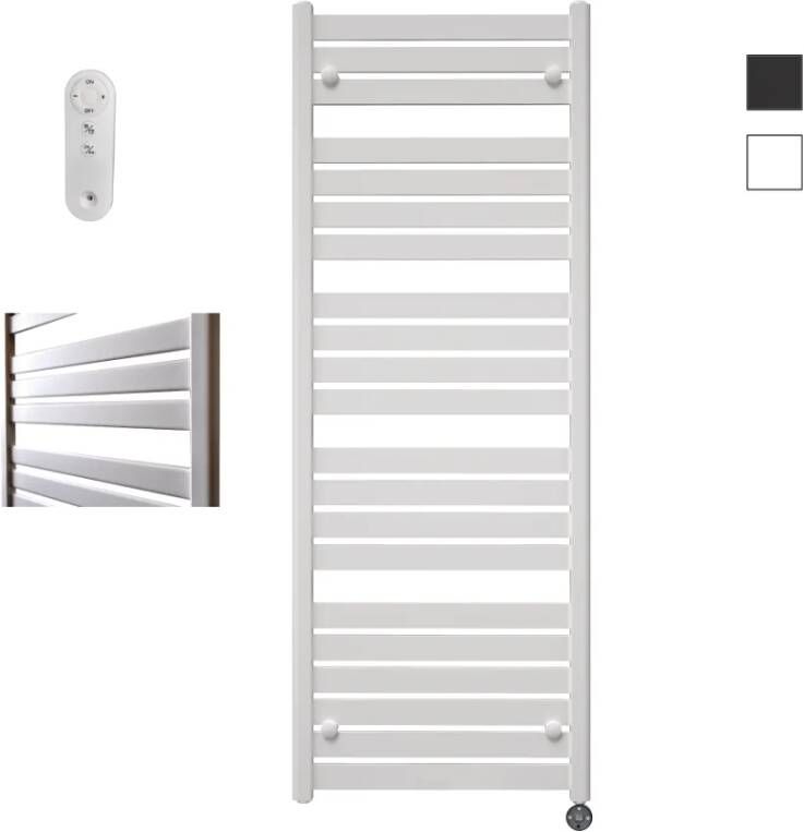 Sanicare Moda elektrische radiator 60x160cm wit mat met afstandsbediening en thermostaat zwart rechtsonder