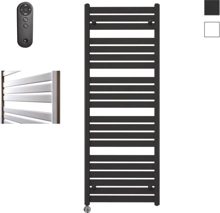 Sanicare Moda elektrische radiator 60x160cm zwart mat met afstandsbediening en thermostaat chroom linksonder